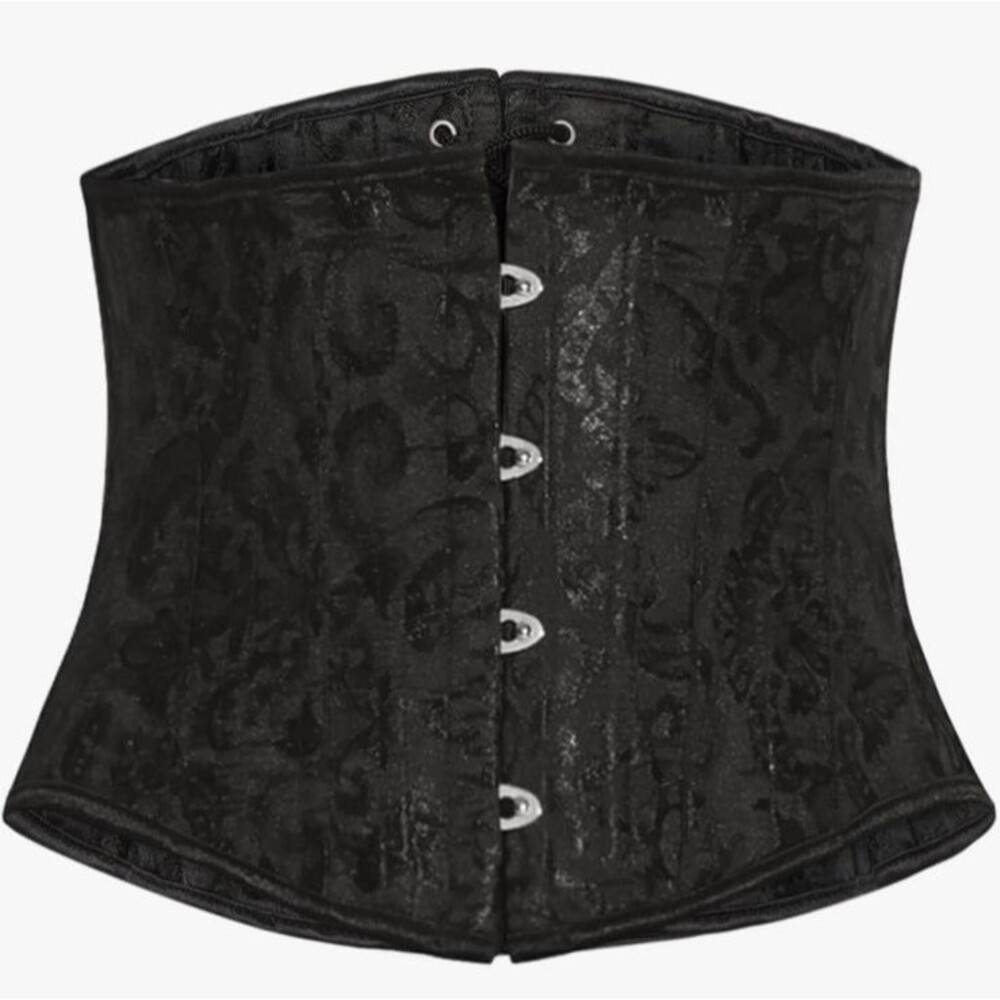 Whimsigoth Underbust Corset Gothic Renaissance Fair Lace Up Jacquard Bustier XL